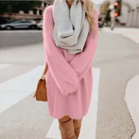 DressBetty - Long Sleeve Casual Fluffy Sweater Dress