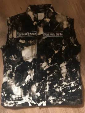 Watain Filth-Splattered Battle Jacket Distressed Black Metal Rocker Patch Denim Cut-Off Bleach Out Edition