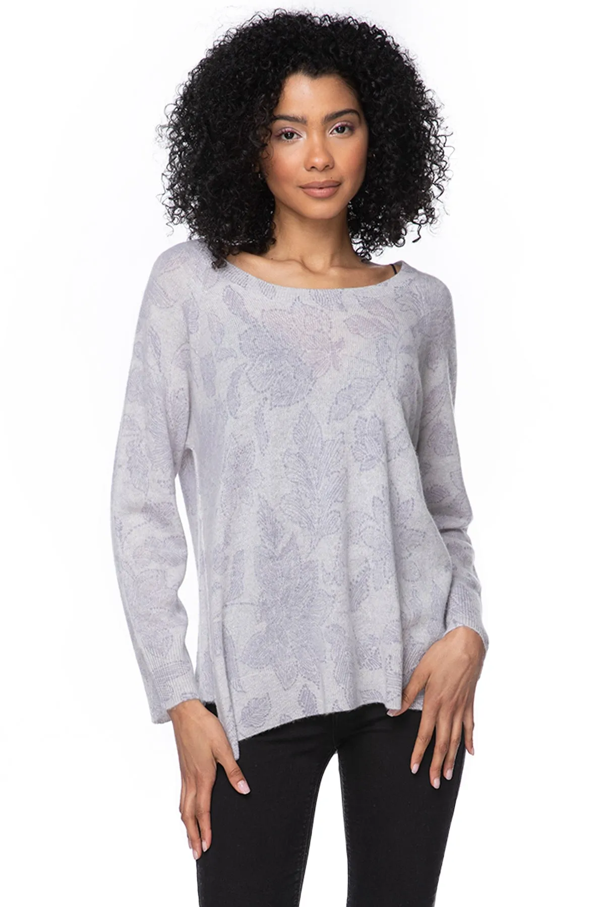 100% Cashmere Printed Comfort Crew