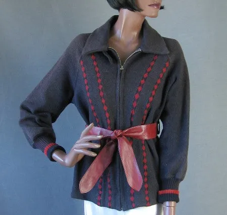 30s 40s Vintage Winter Jacket Women's Ski Sport Deco Geometric Trim M/L Apolda New York VFG Cravenette