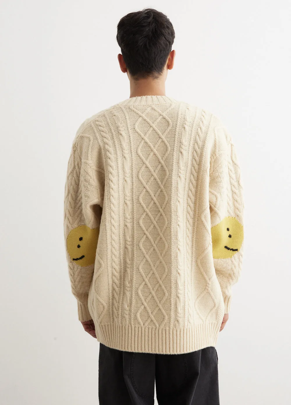 5G Wool Cable Knit SMILIE Patch Cardigan