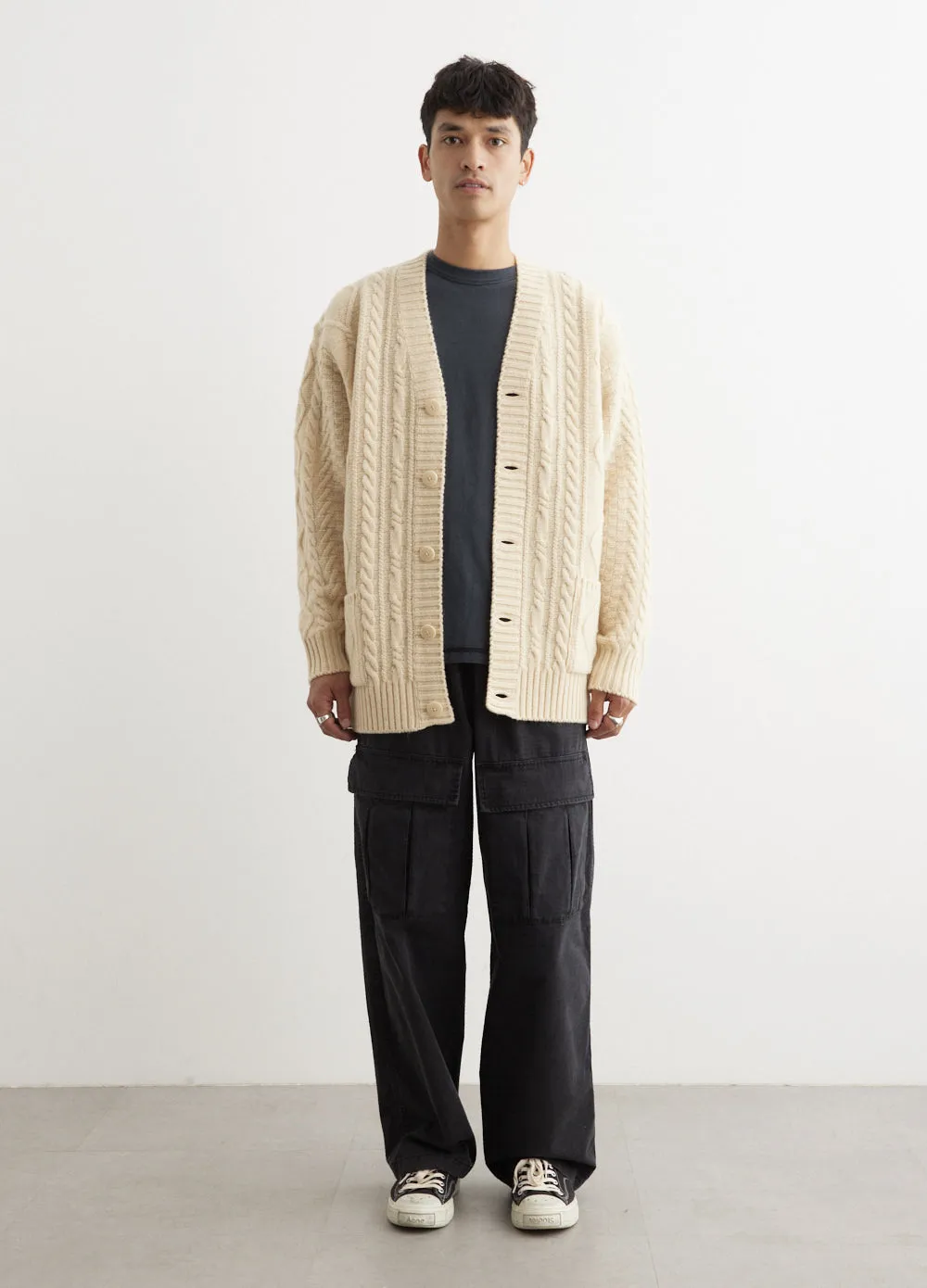 5G Wool Cable Knit SMILIE Patch Cardigan