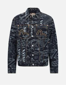 Allover Japanese Pattern Jacquard Denim Jacket