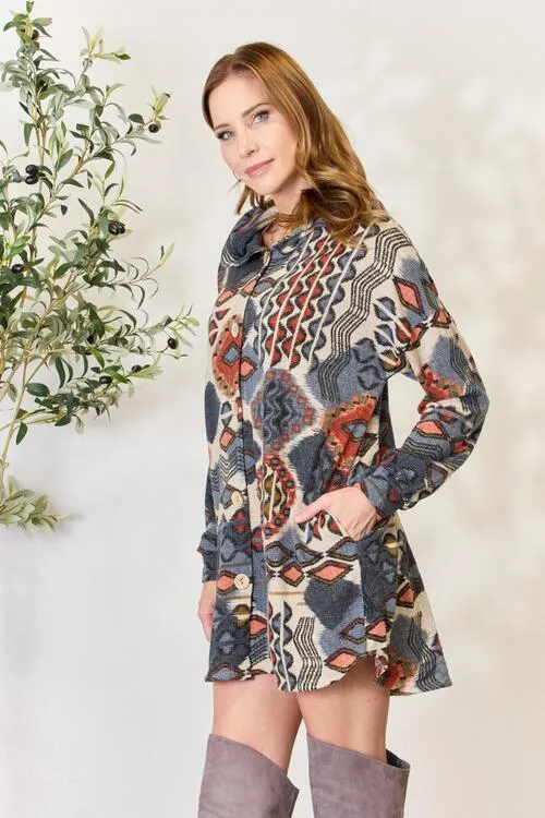 Andrea Printed Button Up Hooded Dress
