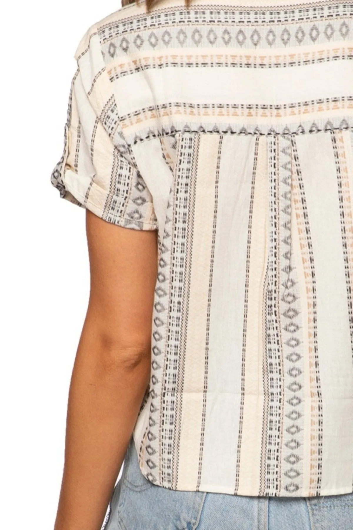 Anne Button Up Crop Shirt in Dobby Jacquard Prints