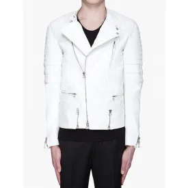 Asap Rocky White Leather Quilted Biker Jacket