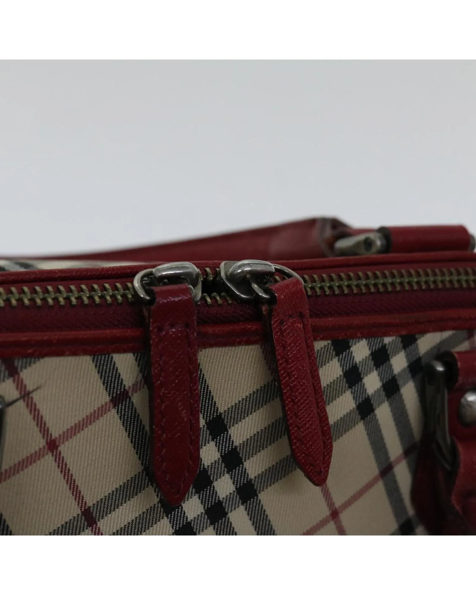 Authentic Burberry Nova Check Canvas Hand Bag in Red and Beige