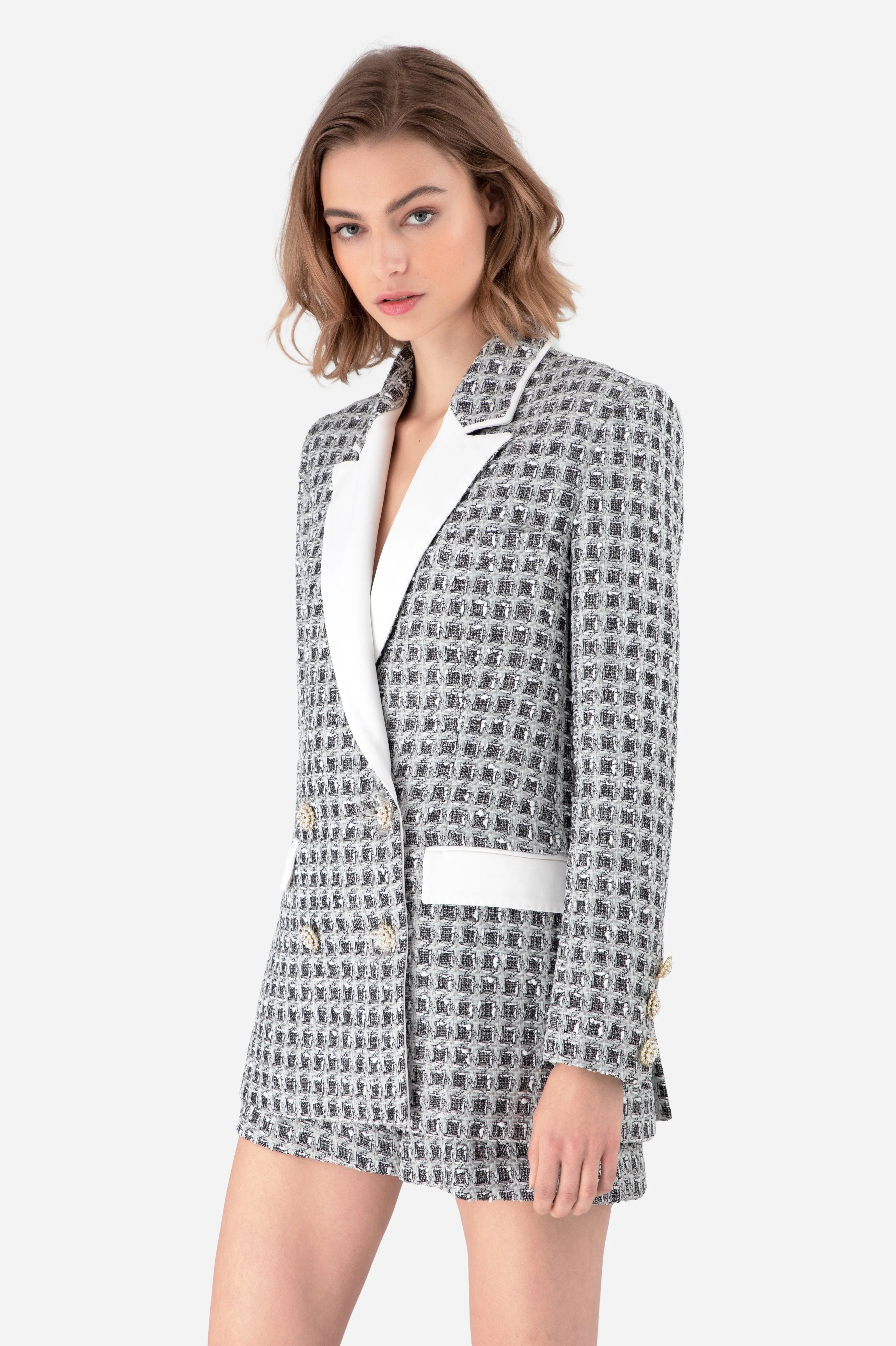 Black And White Tweed Oversized Blazer