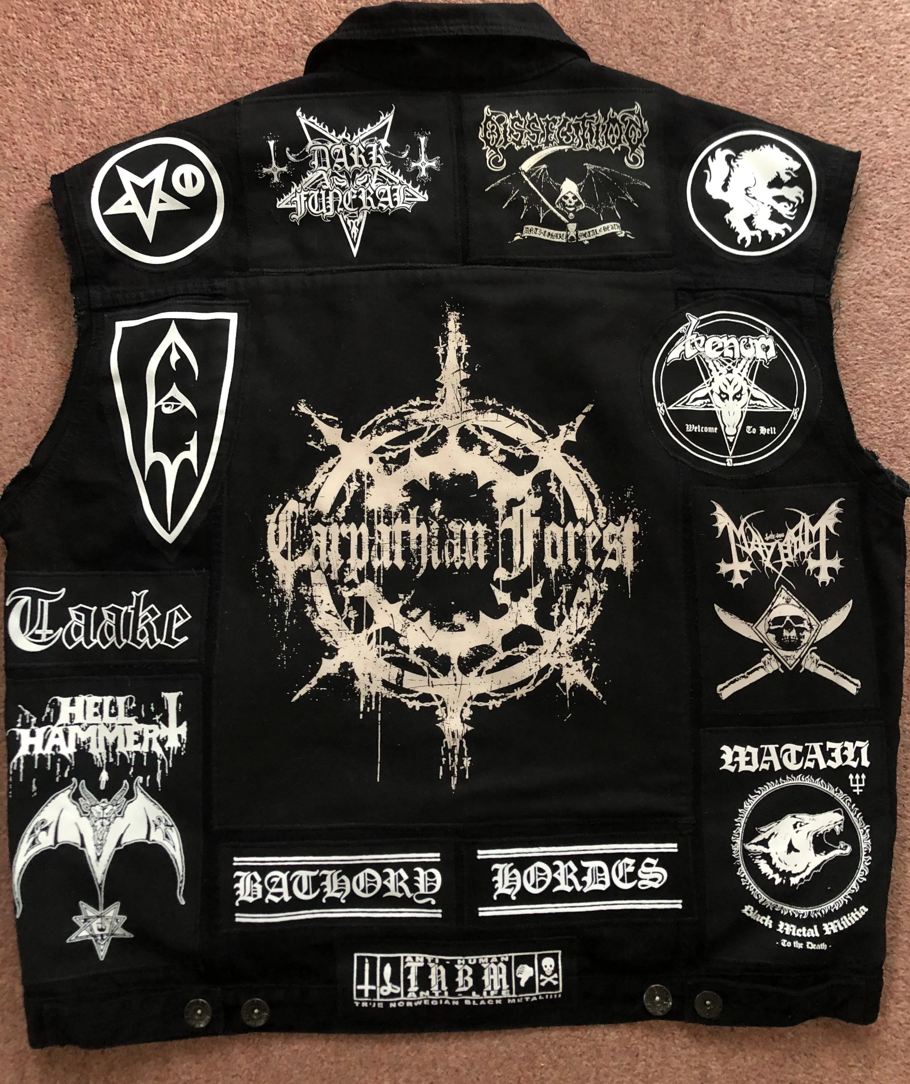 Black Metal Battle Jacket Cut-Off Denim Vest Carpathian Forest Bathory Watain Immortal Satyricon