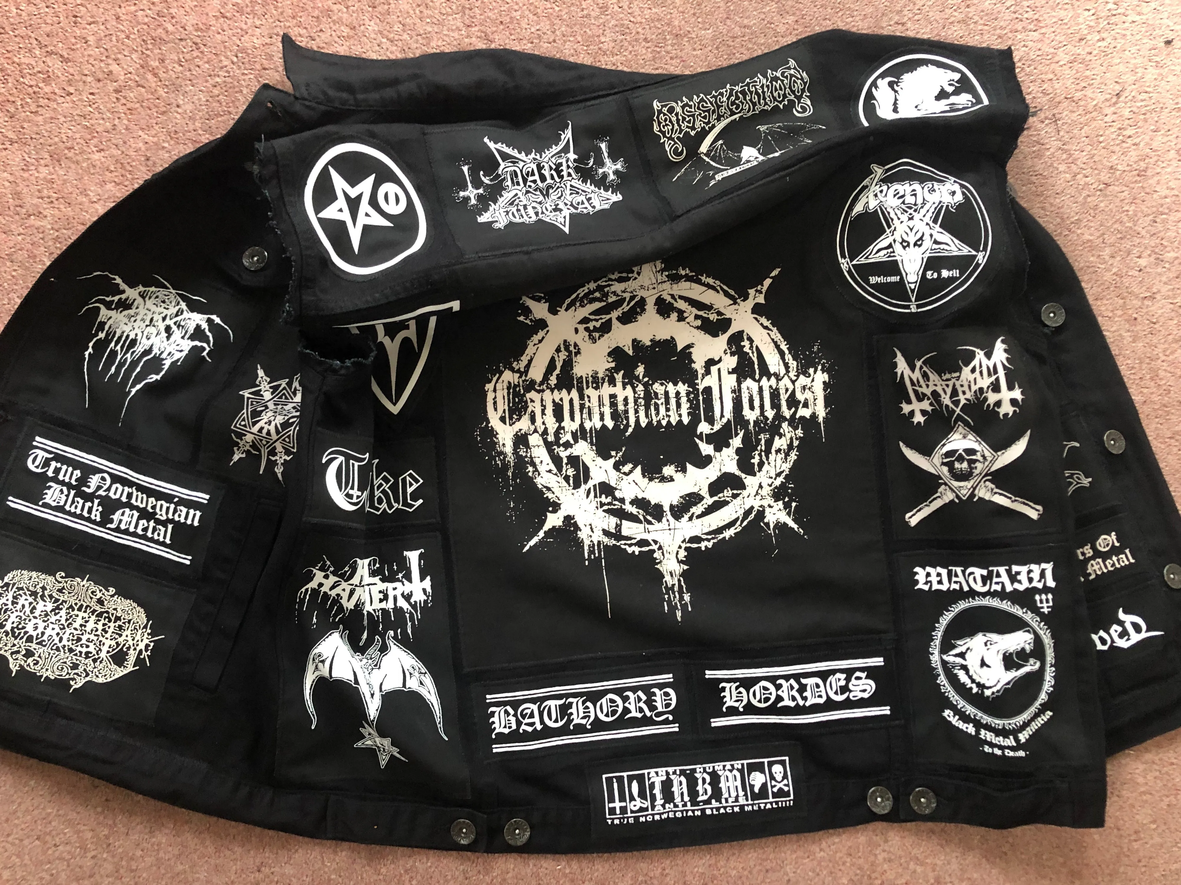 Black Metal Battle Jacket Cut-Off Denim Vest Carpathian Forest Bathory Watain Immortal Satyricon