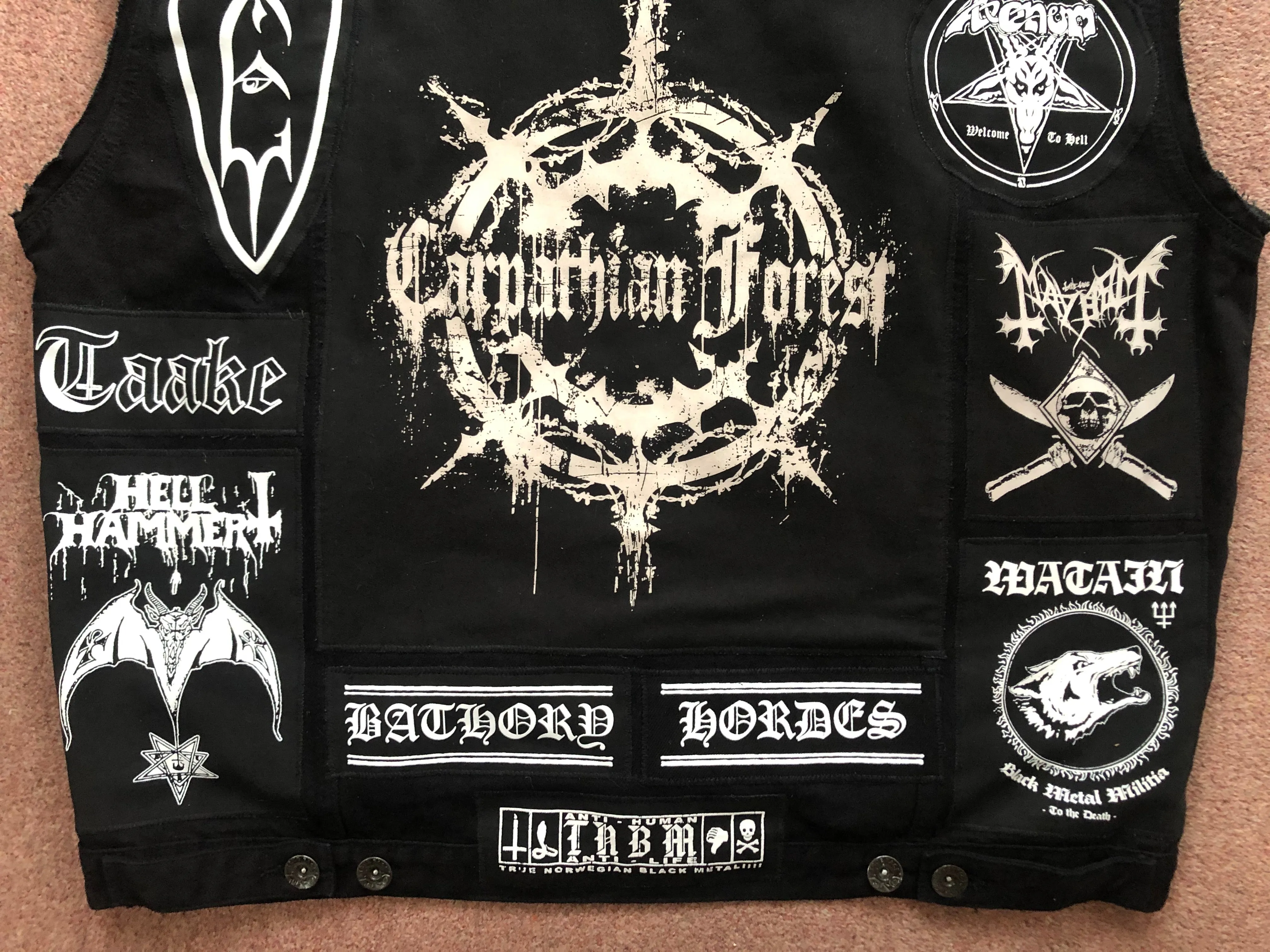 Black Metal Battle Jacket Cut-Off Denim Vest Carpathian Forest Bathory Watain Immortal Satyricon