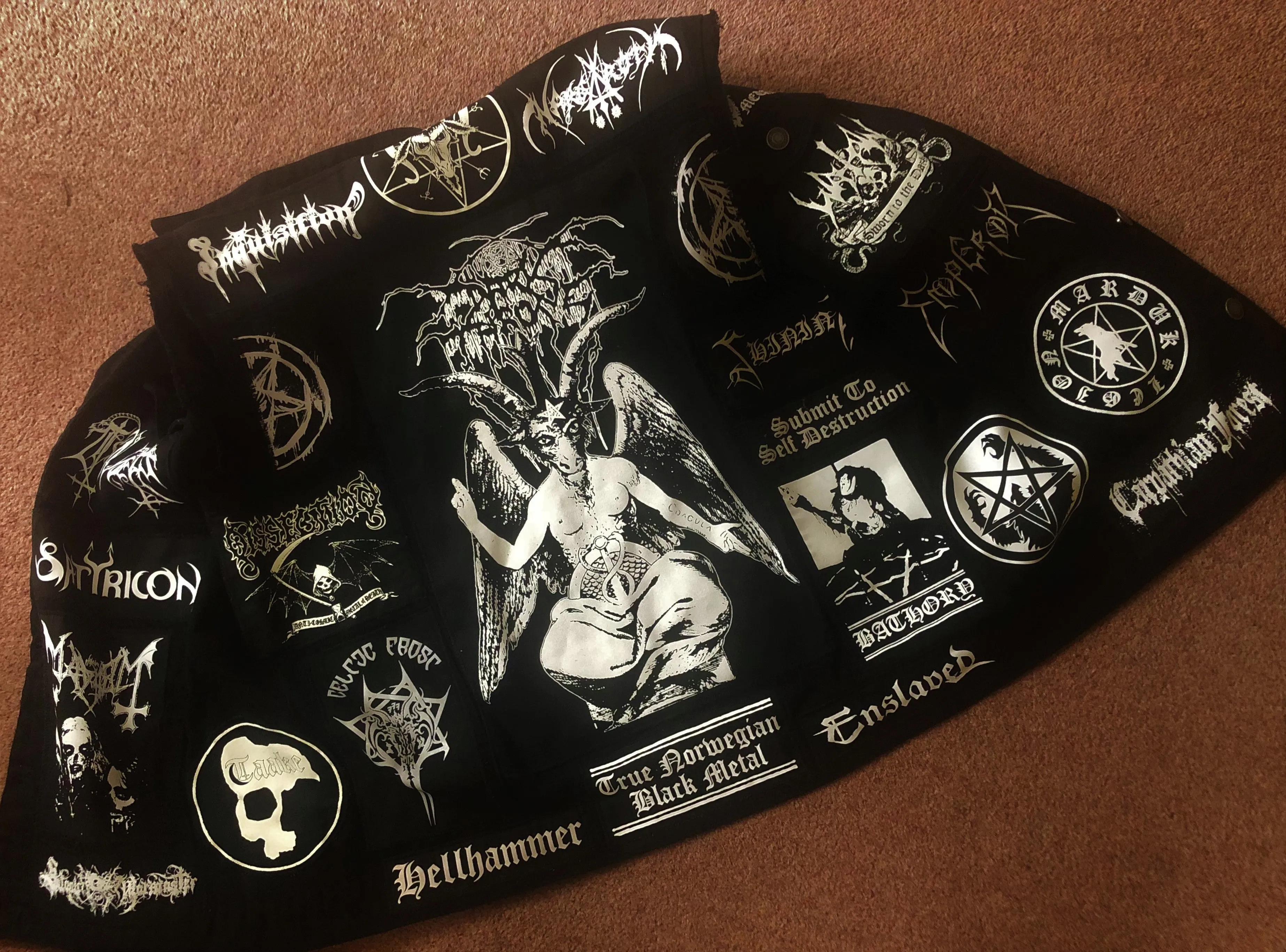 Black Metal Battle Jacket Cut-Off Denim Vest Darkthrone Baphomet True Norwegian