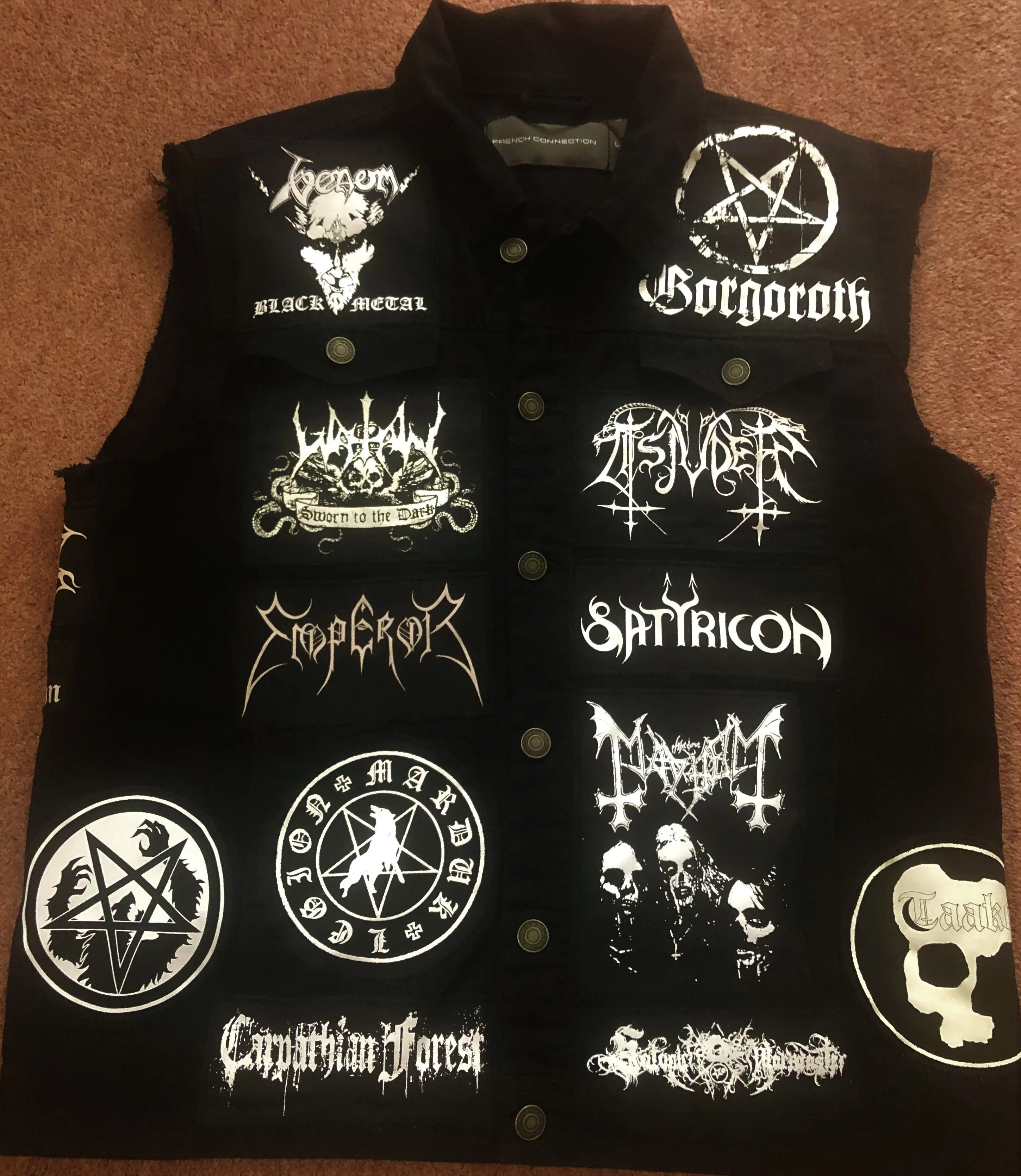 Black Metal Battle Jacket Cut-Off Denim Vest Darkthrone Baphomet True Norwegian