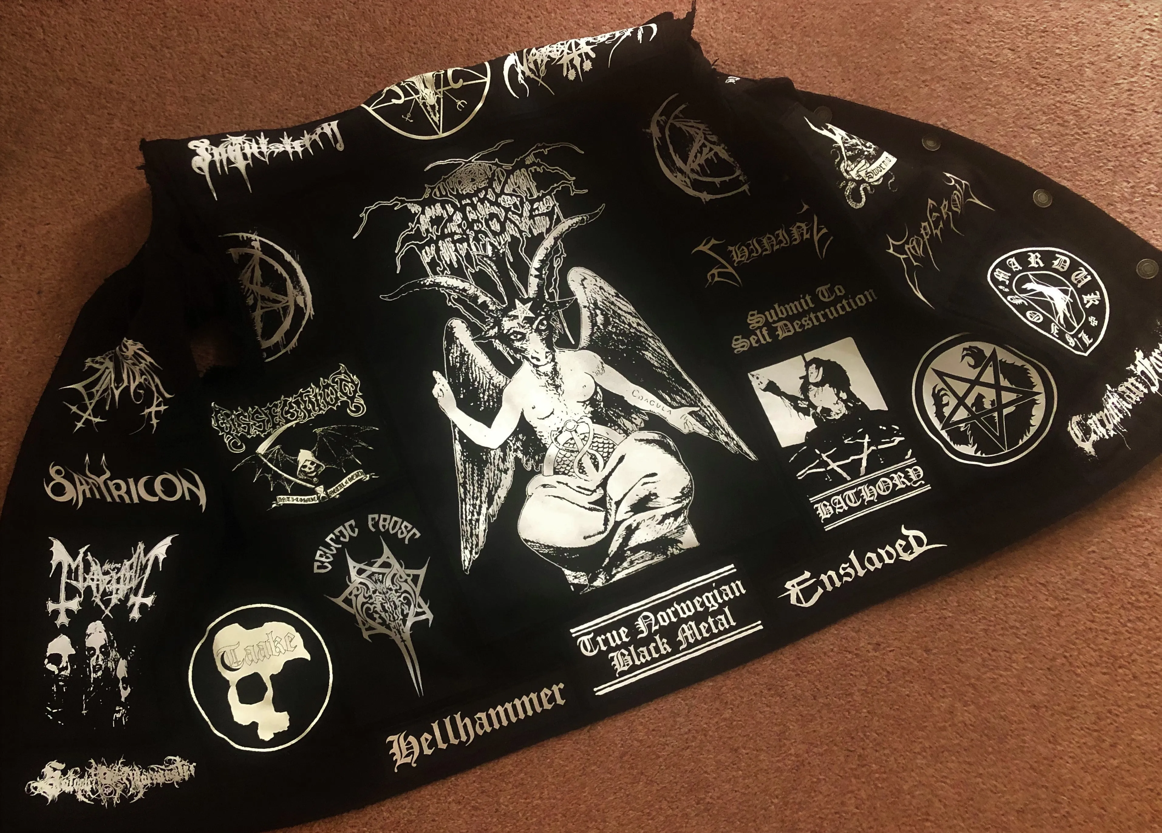 Black Metal Battle Jacket Cut-Off Denim Vest Darkthrone Baphomet True Norwegian