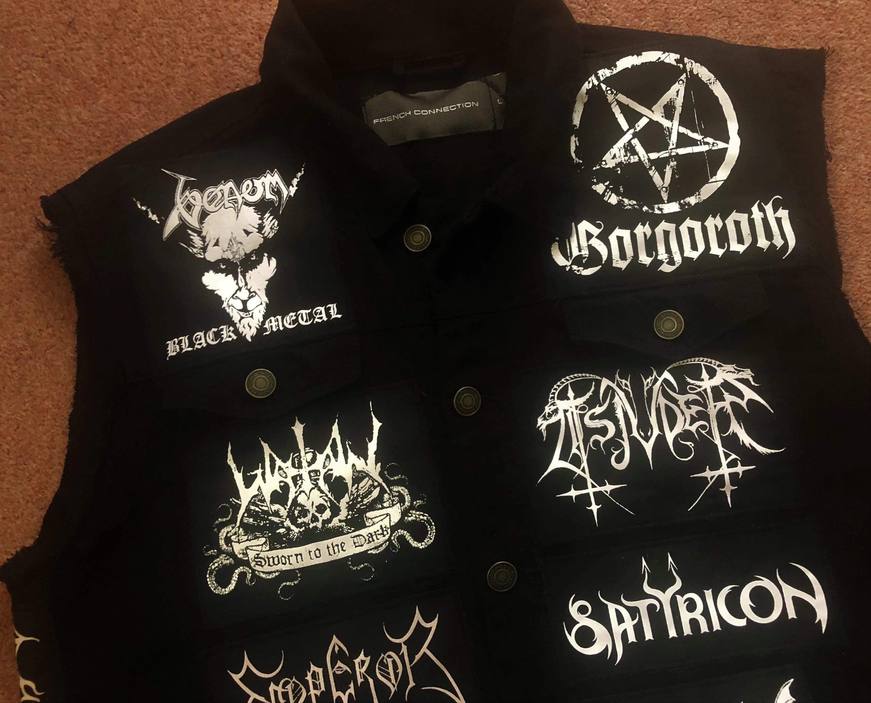 Black Metal Battle Jacket Cut-Off Denim Vest Darkthrone Baphomet True Norwegian