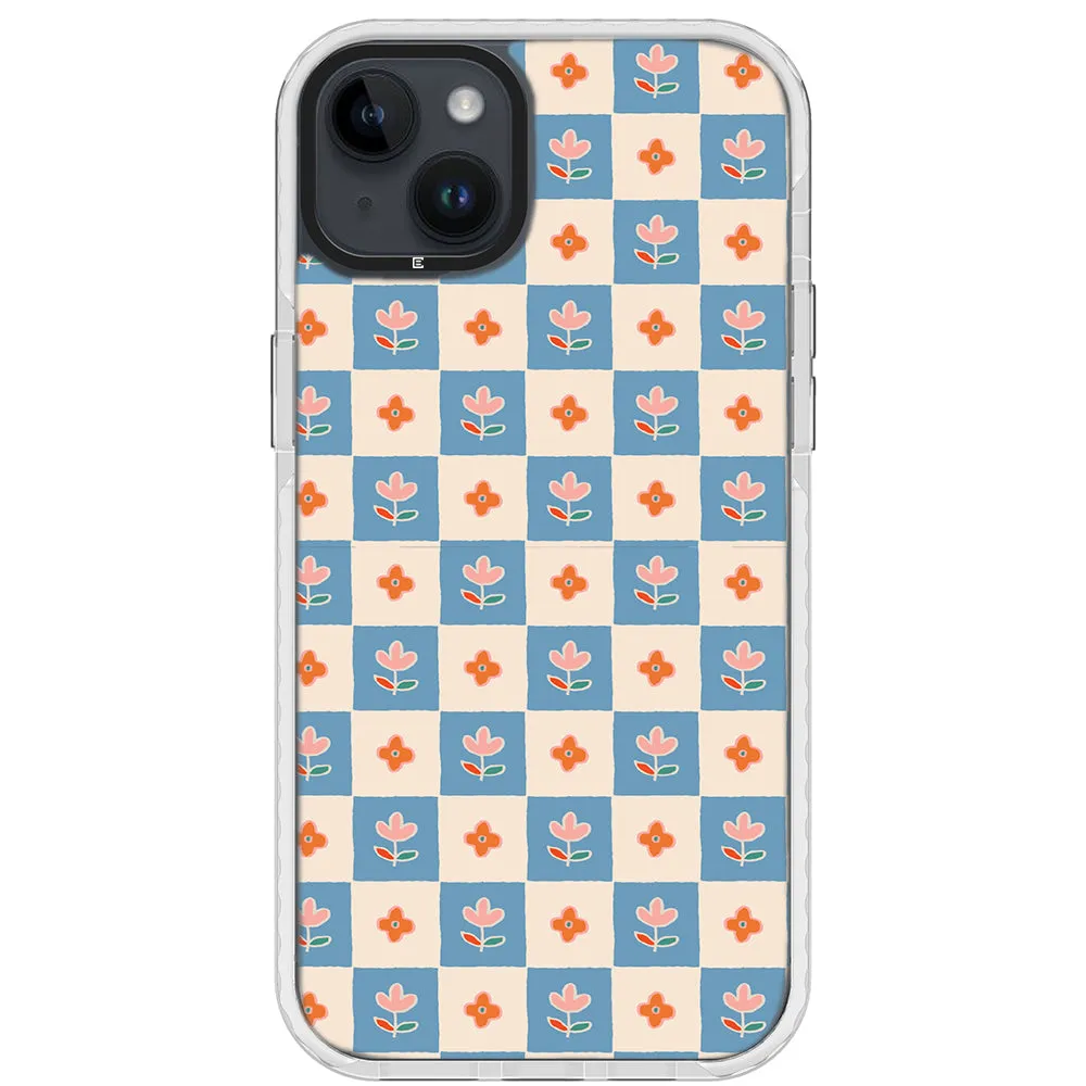 Blue Checkered Flower Case