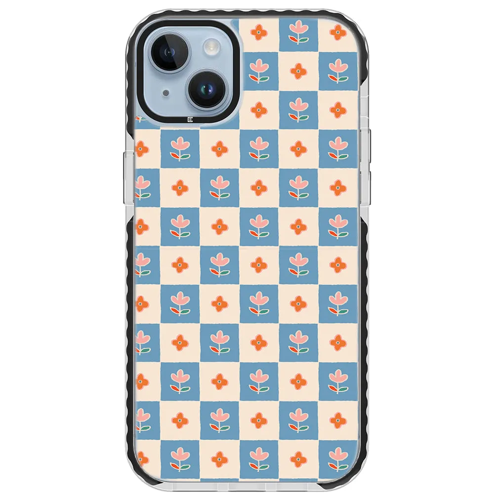 Blue Checkered Flower Case