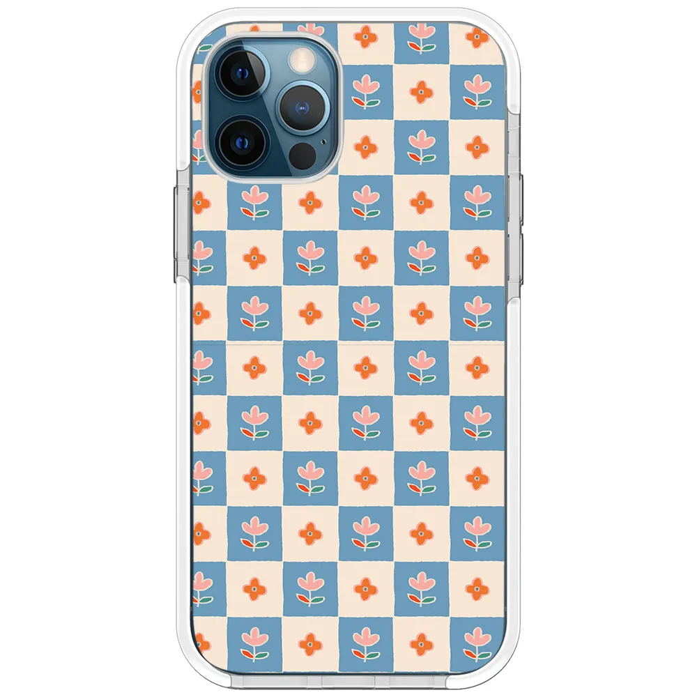 Blue Checkered Flower Case