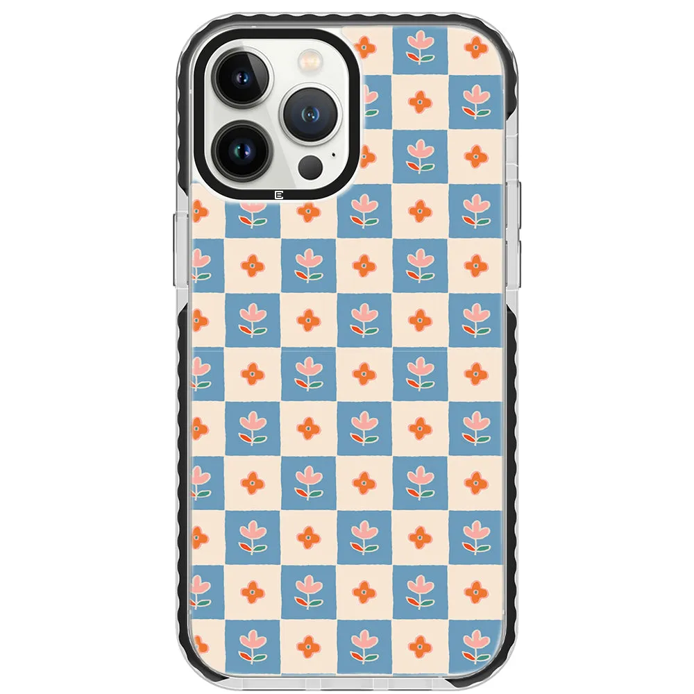 Blue Checkered Flower Case