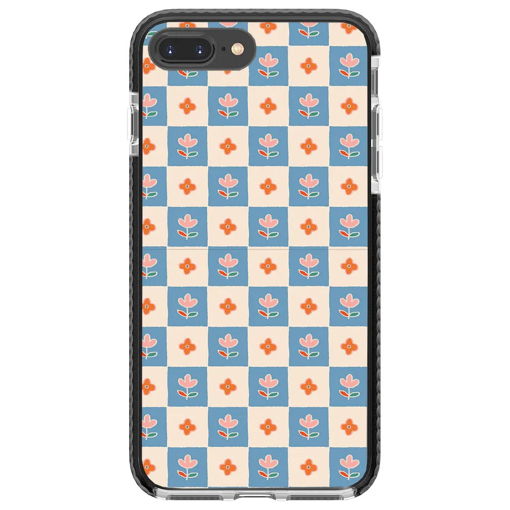 Blue Checkered Flower Case