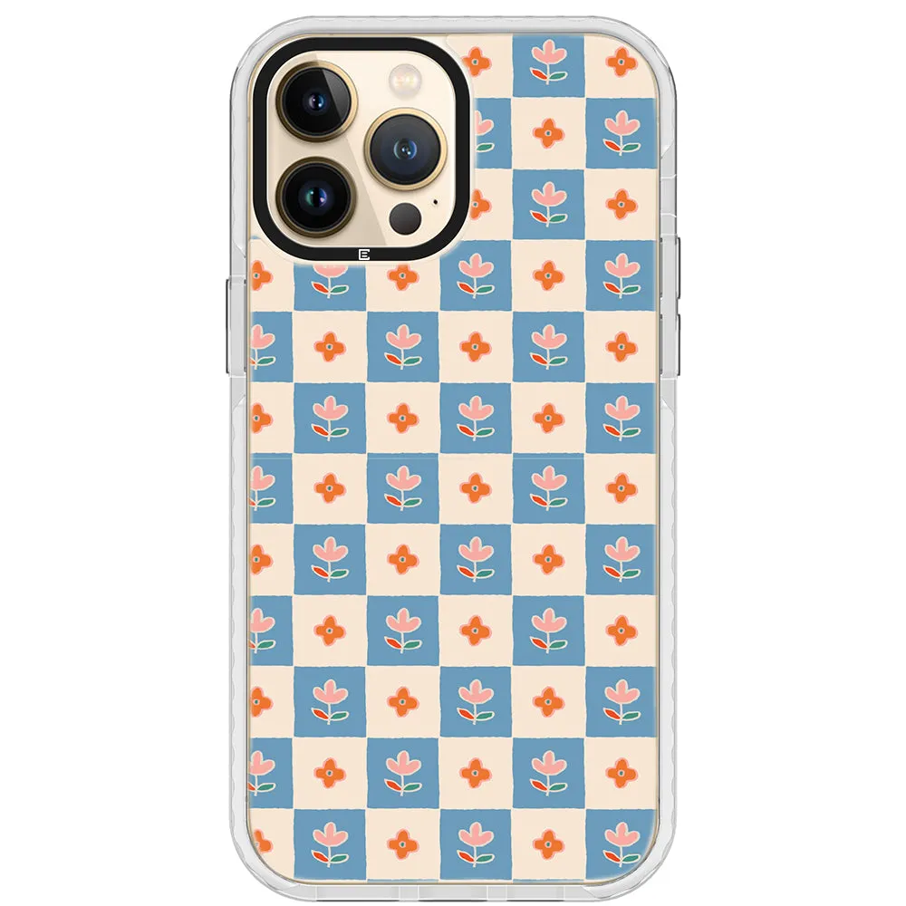 Blue Checkered Flower Case