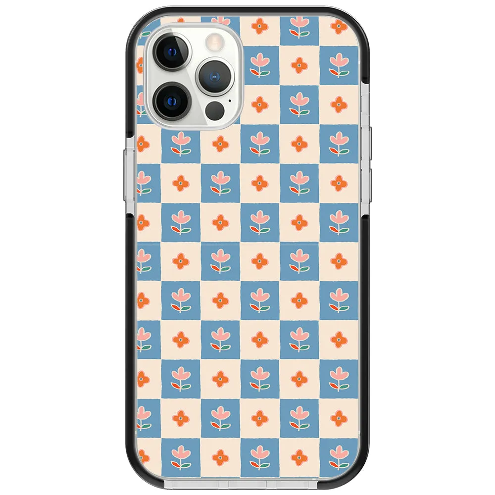 Blue Checkered Flower Case