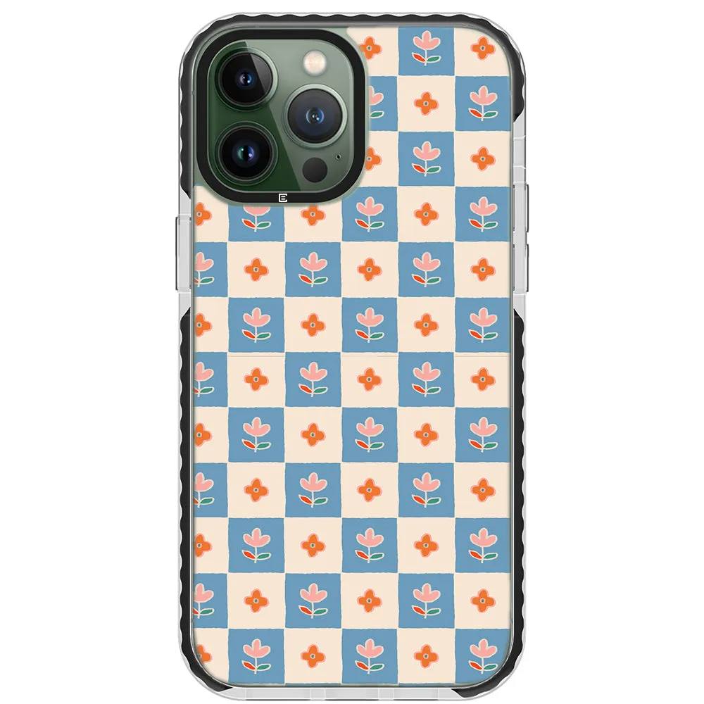 Blue Checkered Flower Case