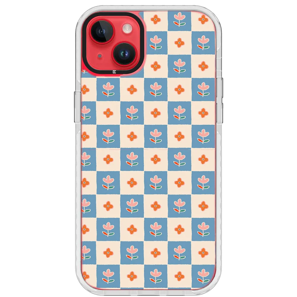 Blue Checkered Flower Case