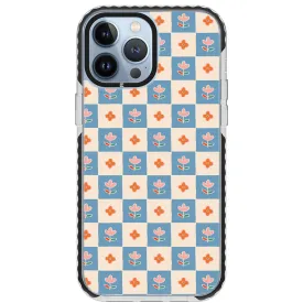 Blue Checkered Flower Case