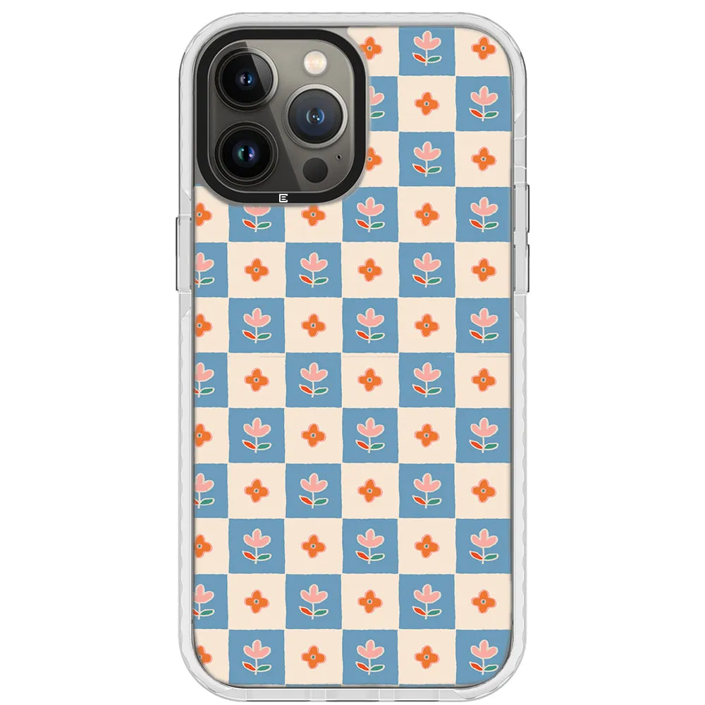 Blue Checkered Flower Case