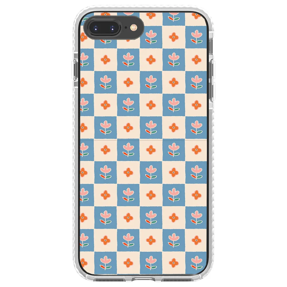 Blue Checkered Flower Case