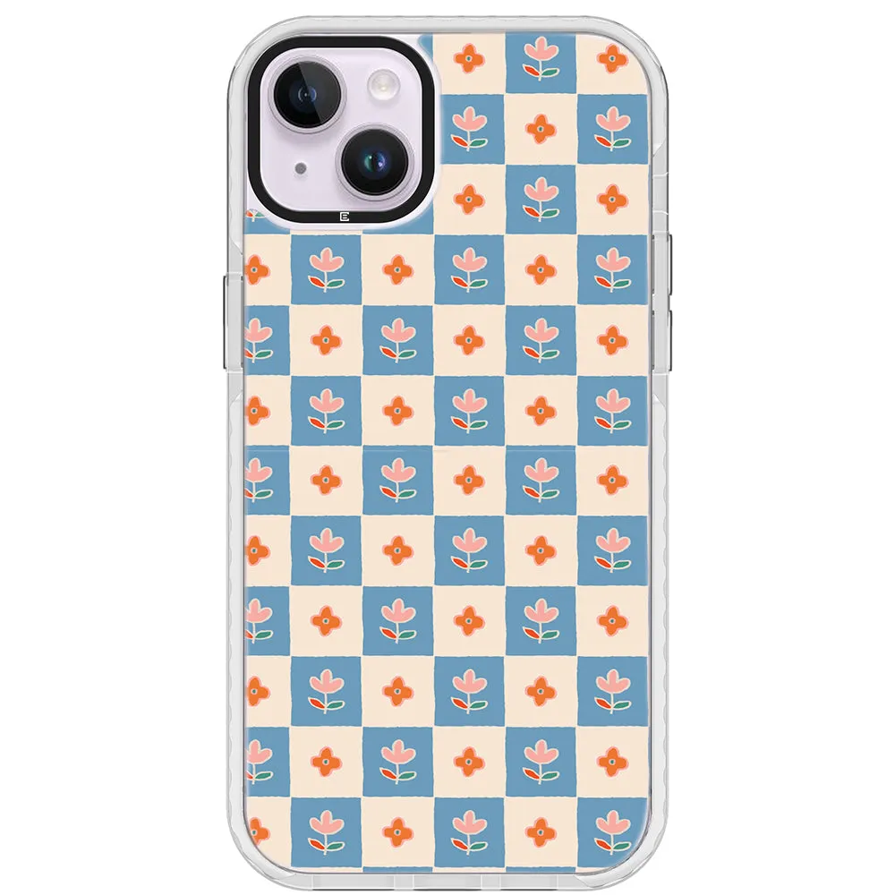 Blue Checkered Flower Case