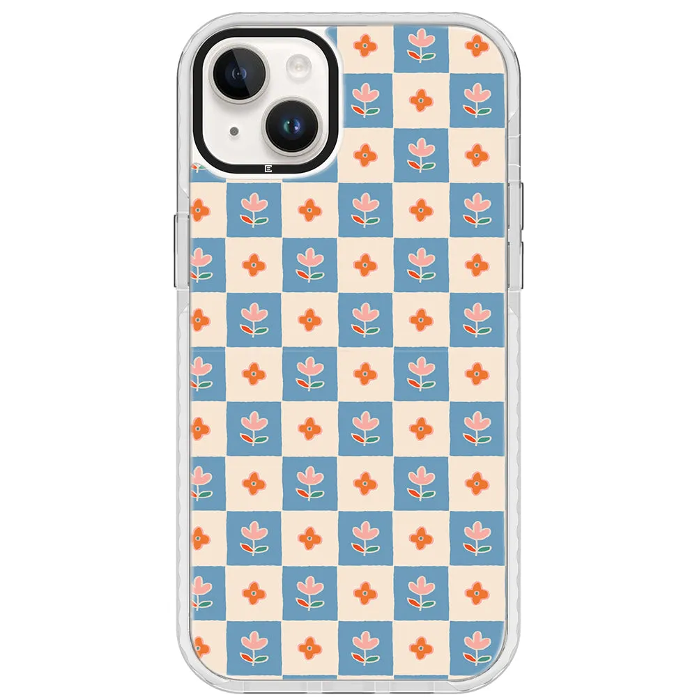 Blue Checkered Flower Case