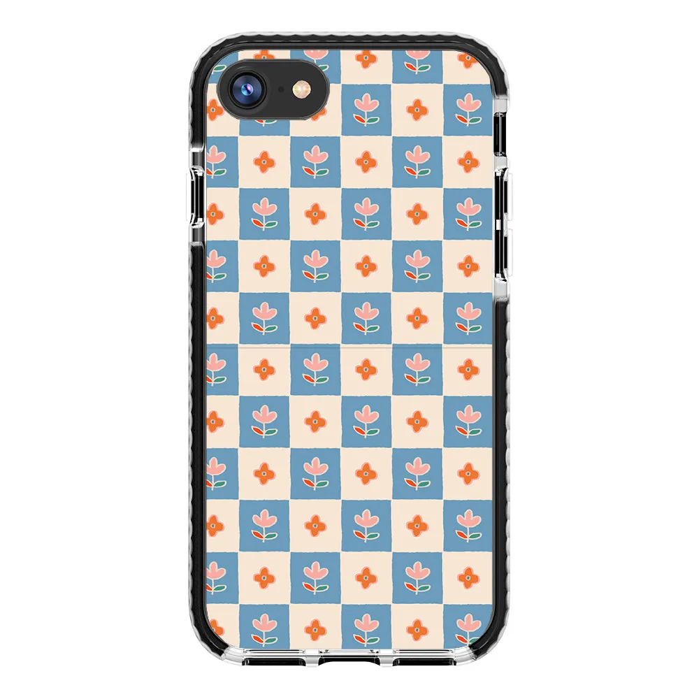 Blue Checkered Flower Case