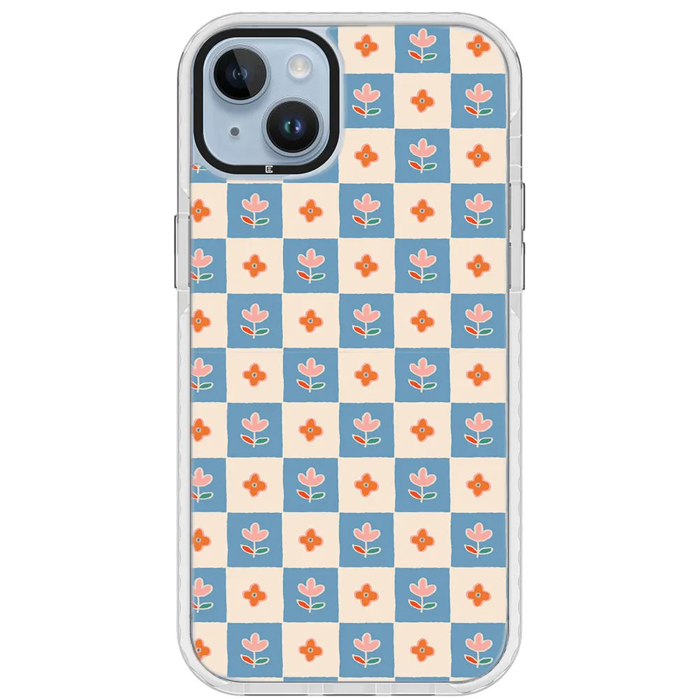 Blue Checkered Flower Case