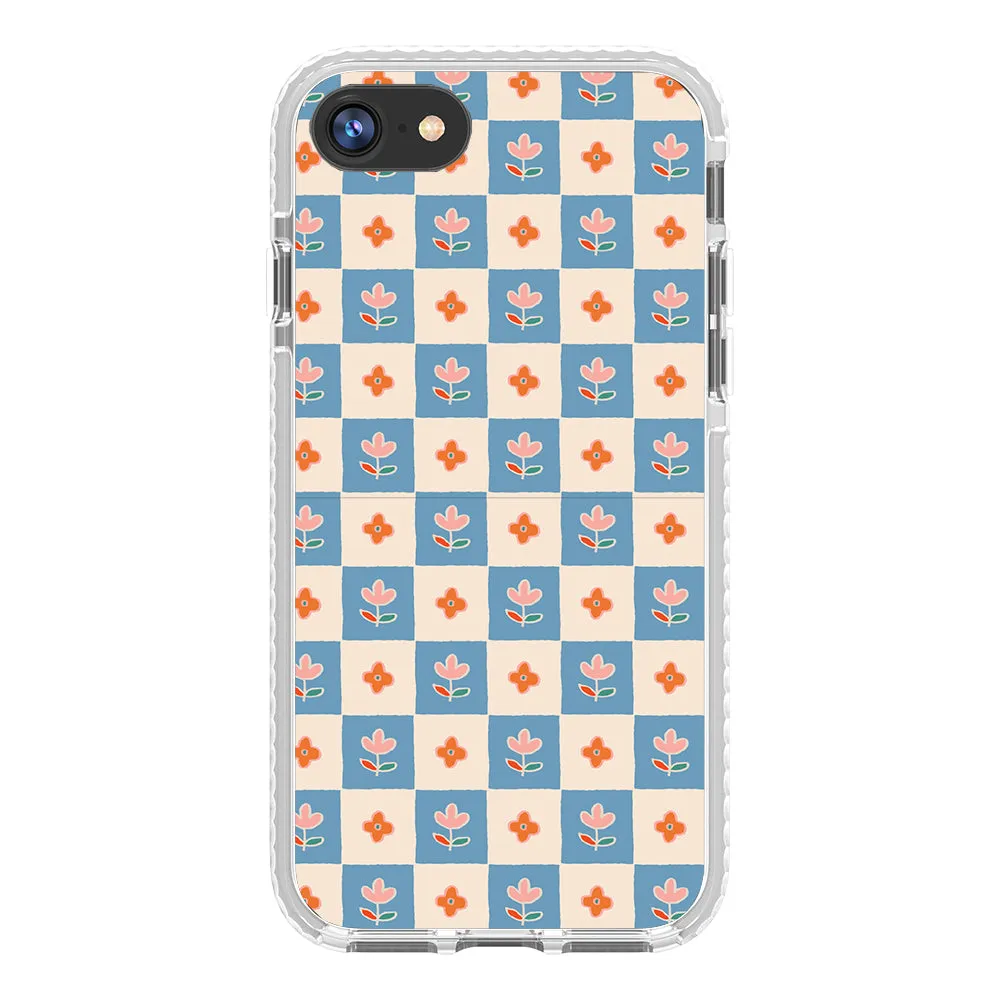 Blue Checkered Flower Case