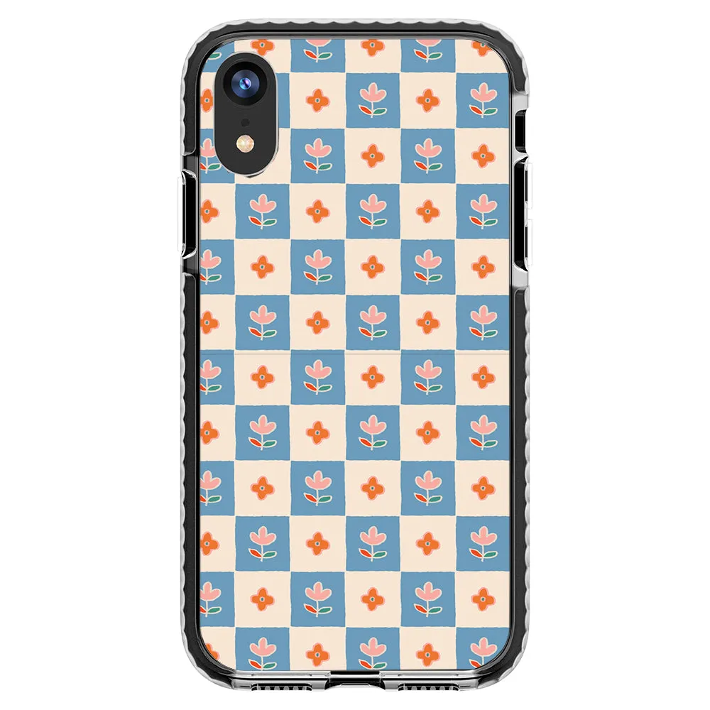 Blue Checkered Flower Case