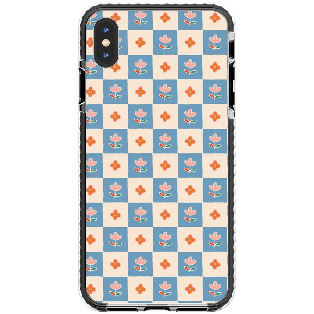 Blue Checkered Flower Case