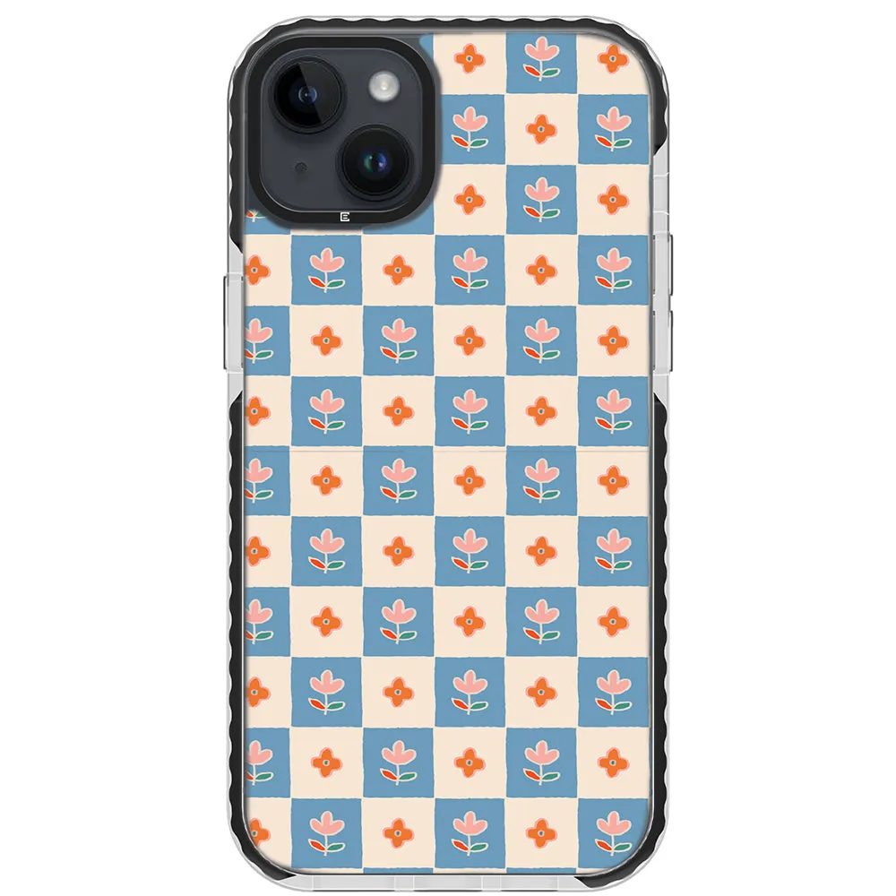 Blue Checkered Flower Case