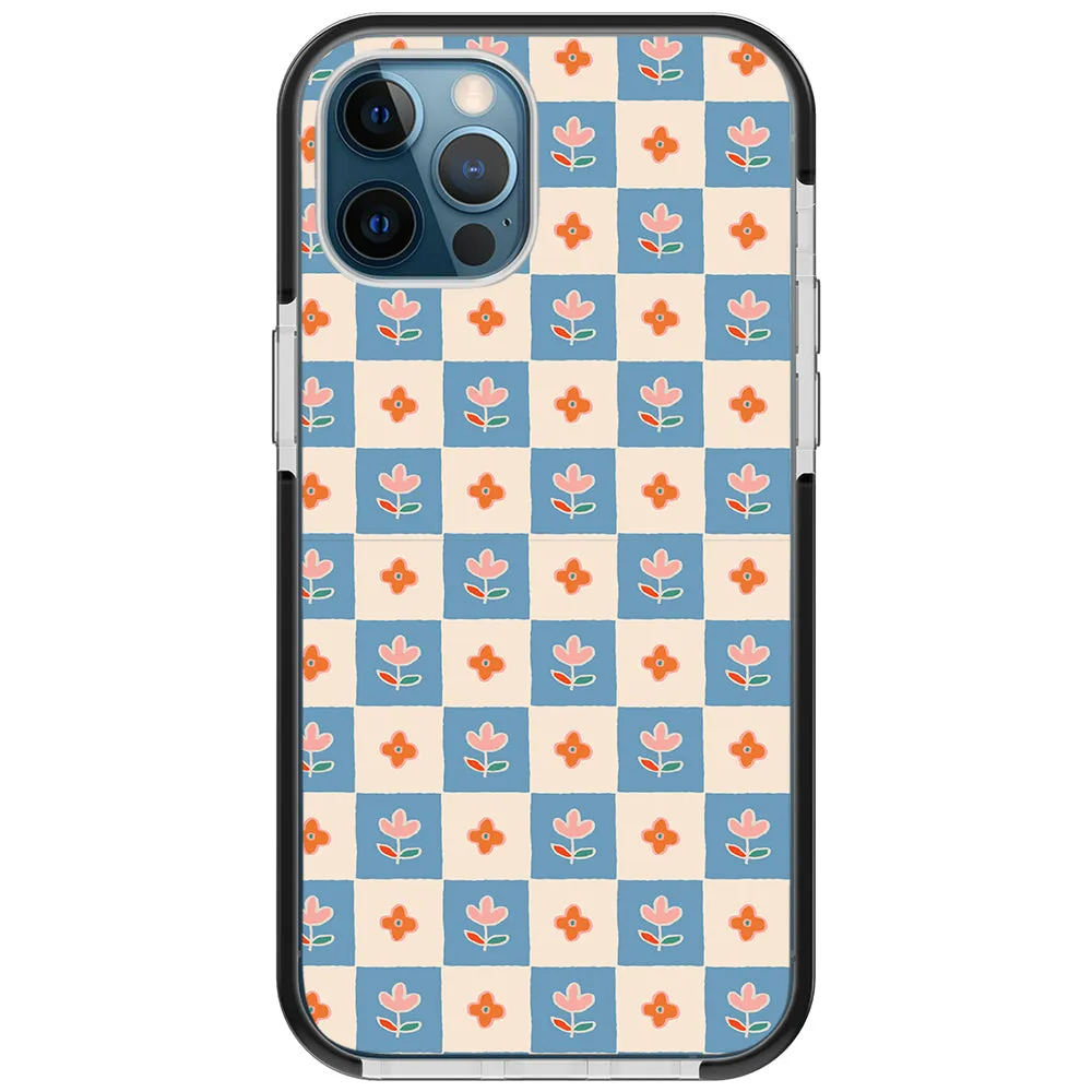 Blue Checkered Flower Case