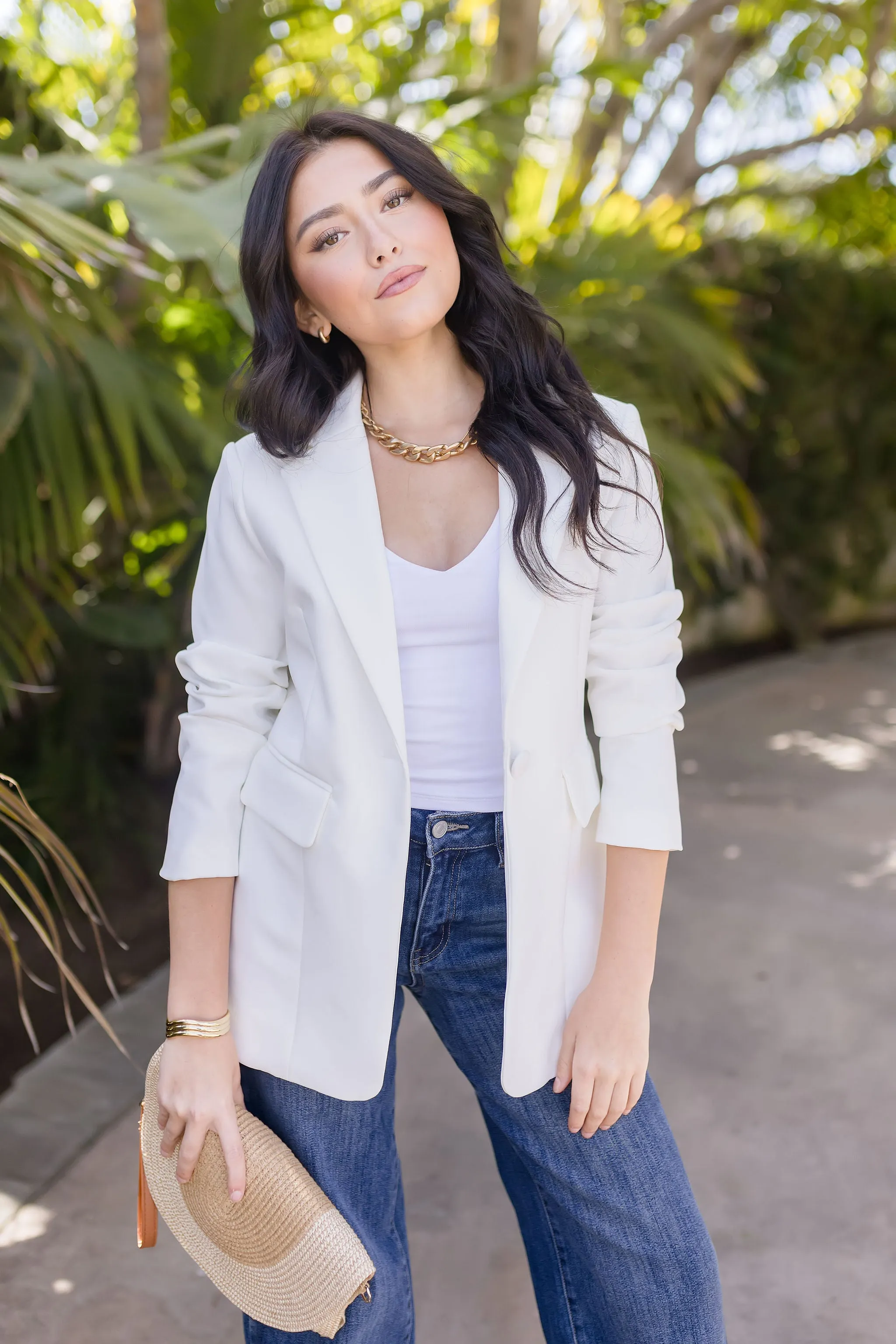 Brianna Notched Lapel Blazer White