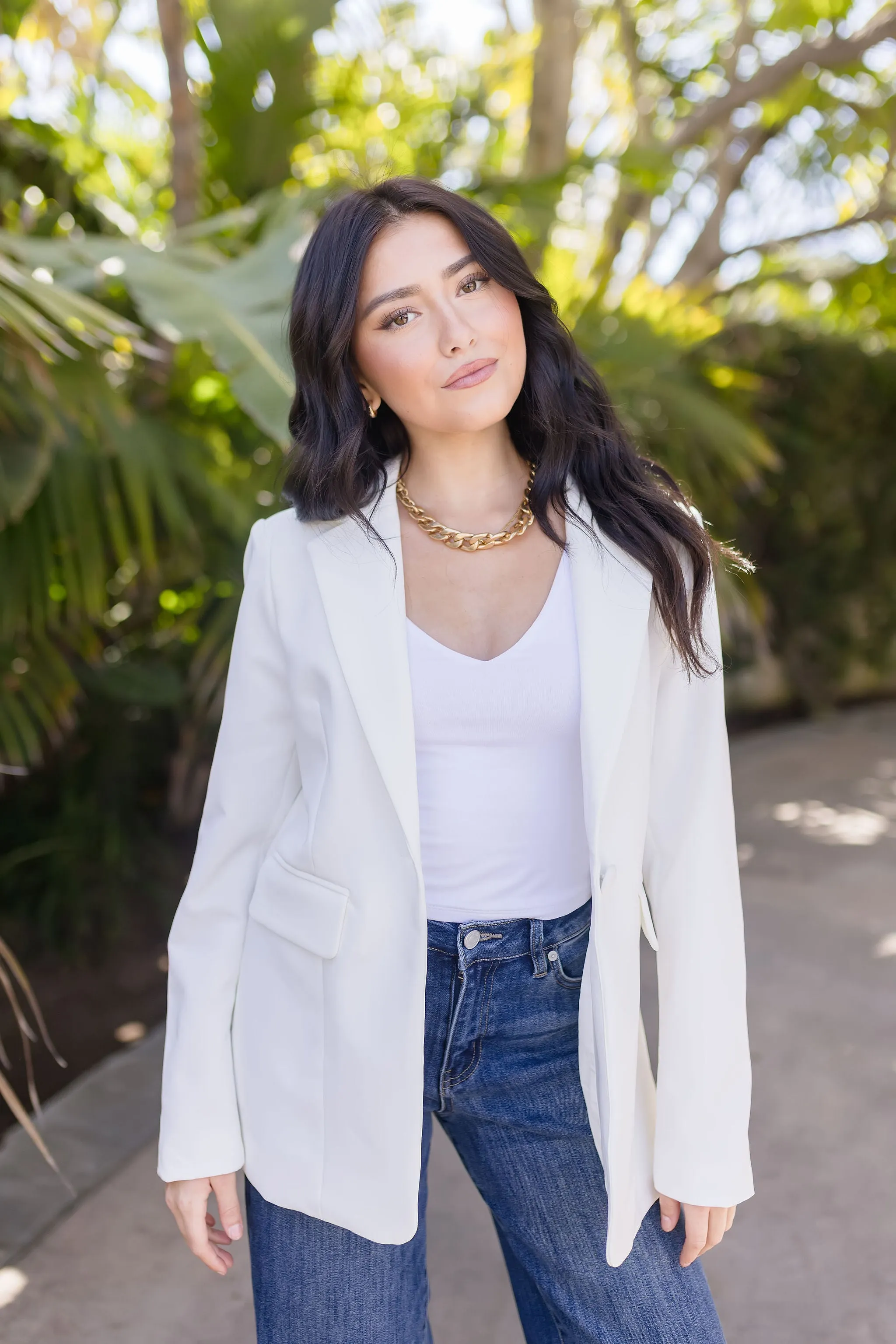 Brianna Notched Lapel Blazer White