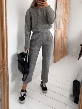 Casual Hooded Drawstring Knitted Two-piece Suit