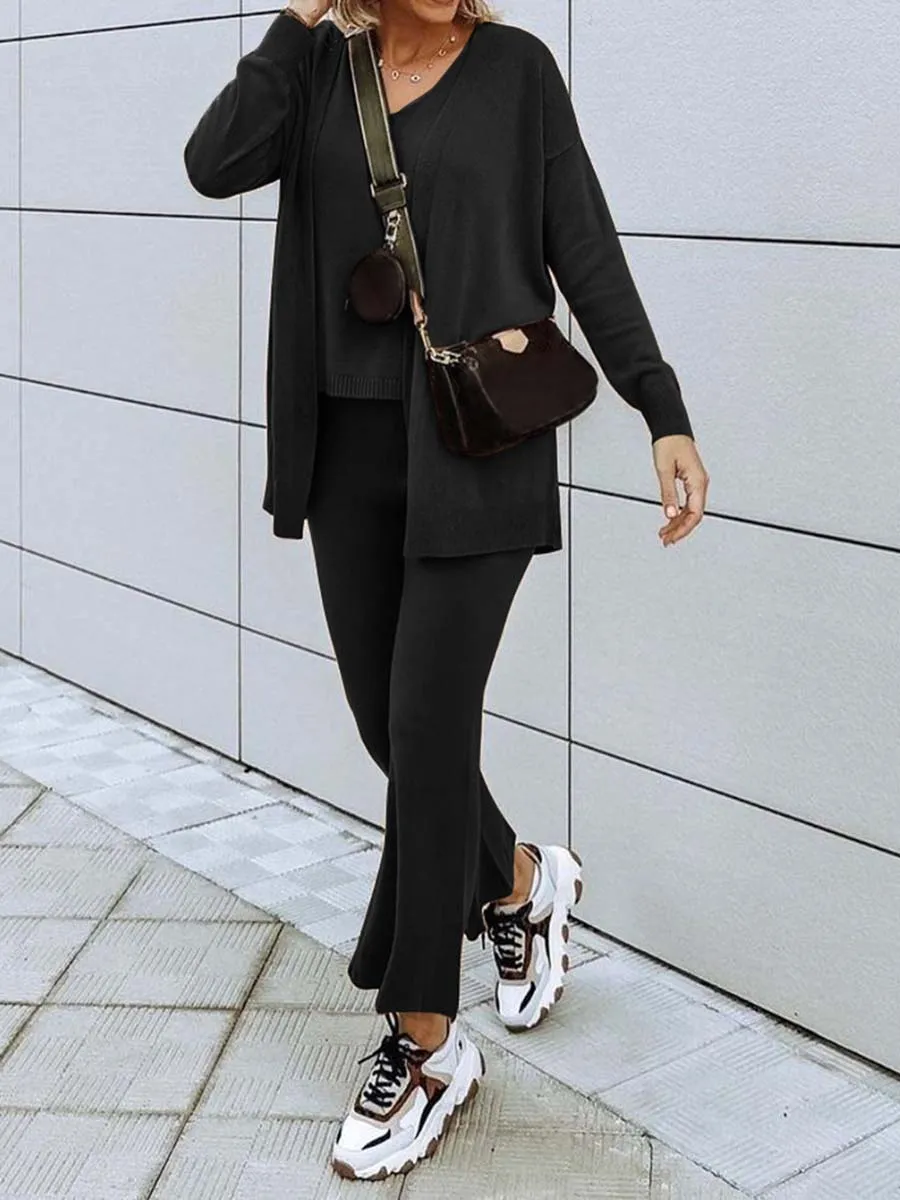 Casual Long-sleeved Knitted Three-piece Suit