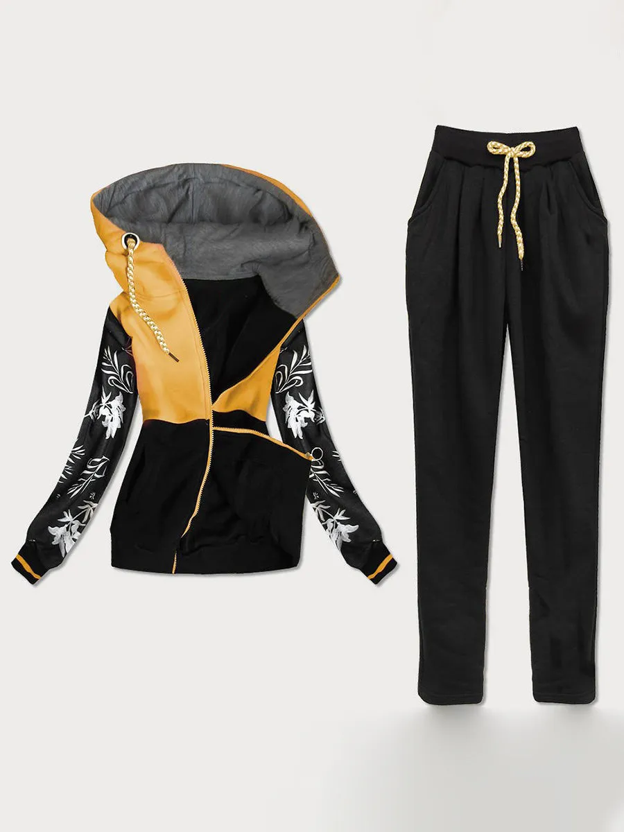 Casual Loose Long Sleeve Hooded Jacket Pants Suit