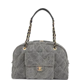 Chanel Maxi Bowling Bag Light Grey Washed Denim Antique Gold Hardware