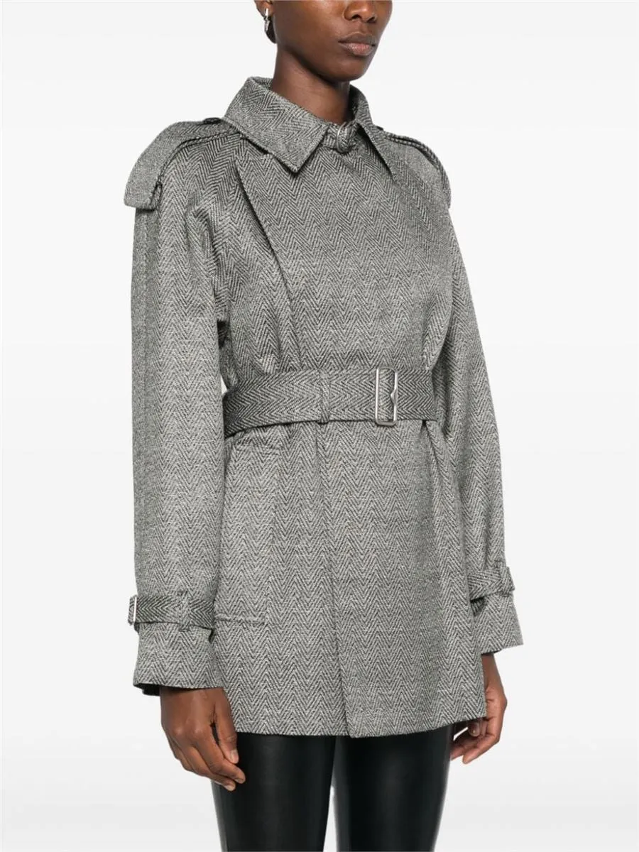 CHEVRON-JACQUARD BELTED COAT