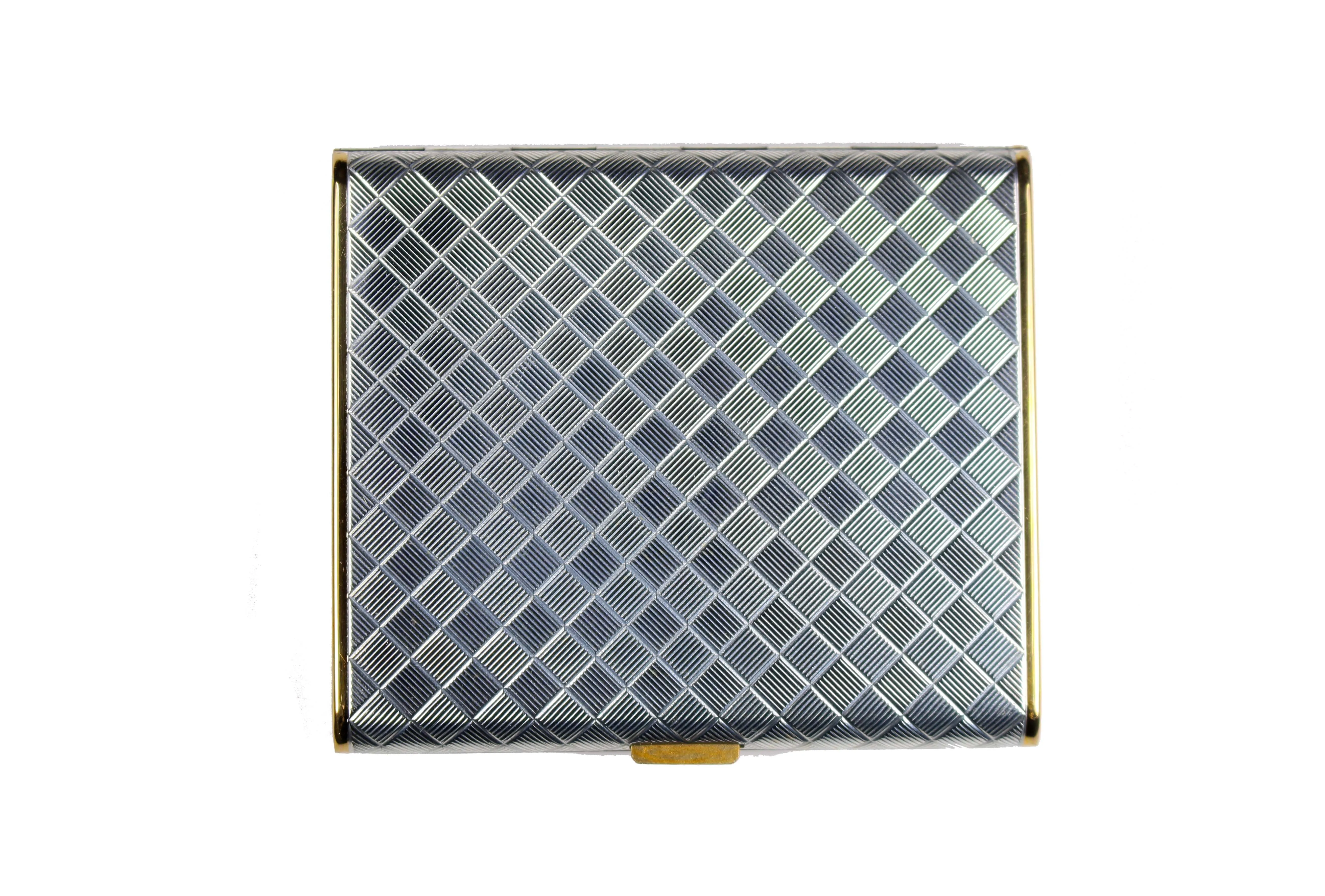 CHRISTIAN DIOR powder compact case checkered silver