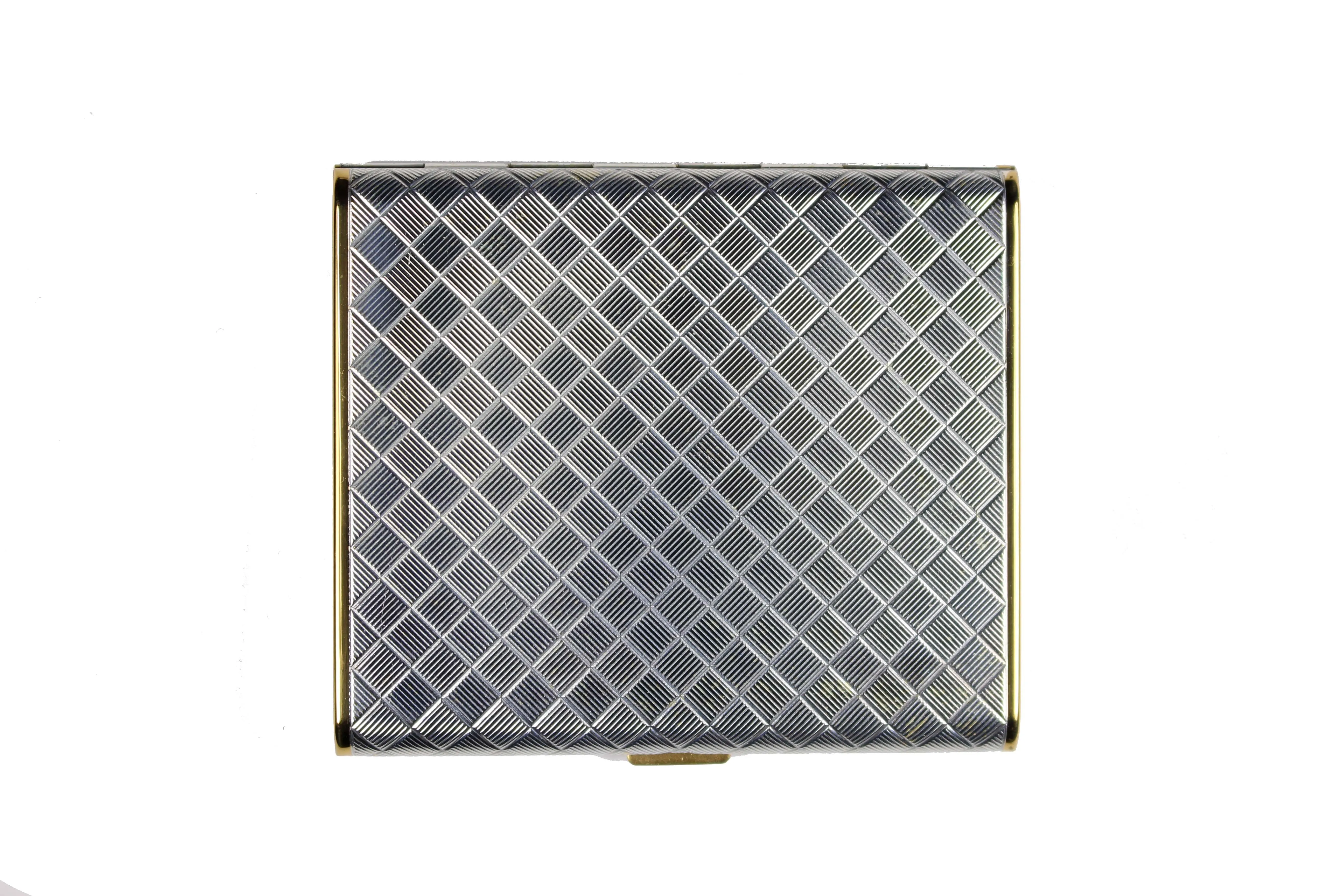 CHRISTIAN DIOR powder compact case checkered silver