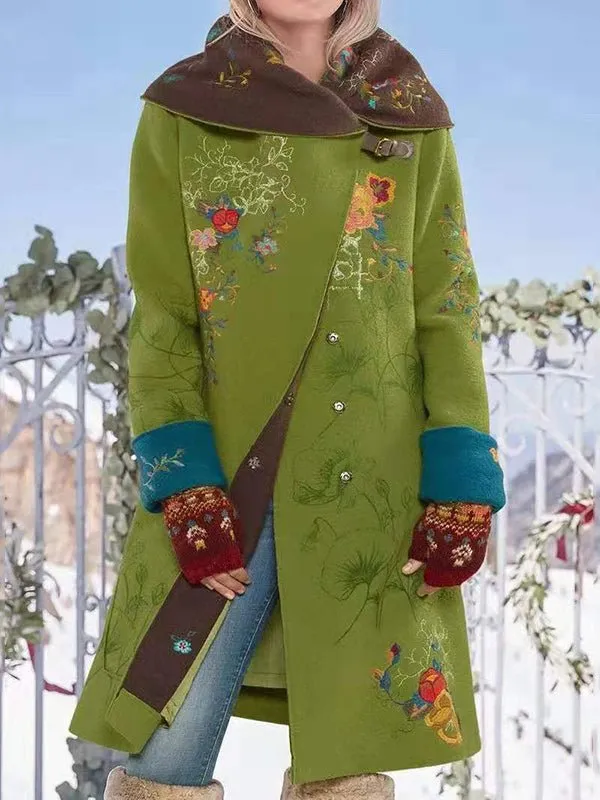 Coats Printed Top Woolen Medium Long Sleeved Coat for Women